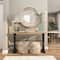 35" Cream Wooden Framed Wall Mirror with White Wash Effect